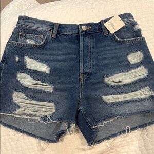 Free People Blue Distressed Jean Shorts